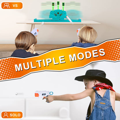 Set Blaster cu tinta plutitoare mobila, 2 pistoale, 10 sageti din spuma, 10 bile si 3 tinte fixe, compatibil Nerf, pentru copii +6 ani