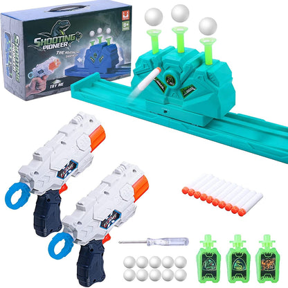 Set Blaster cu tinta plutitoare mobila, 2 pistoale, 10 sageti din spuma, 10 bile si 3 tinte fixe, compatibil Nerf, pentru copii +6 ani