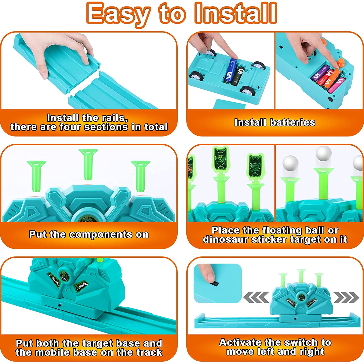 Set Blaster cu tinta plutitoare mobila, 2 pistoale, 10 sageti din spuma, 10 bile si 3 tinte fixe, compatibil Nerf, pentru copii +6 ani