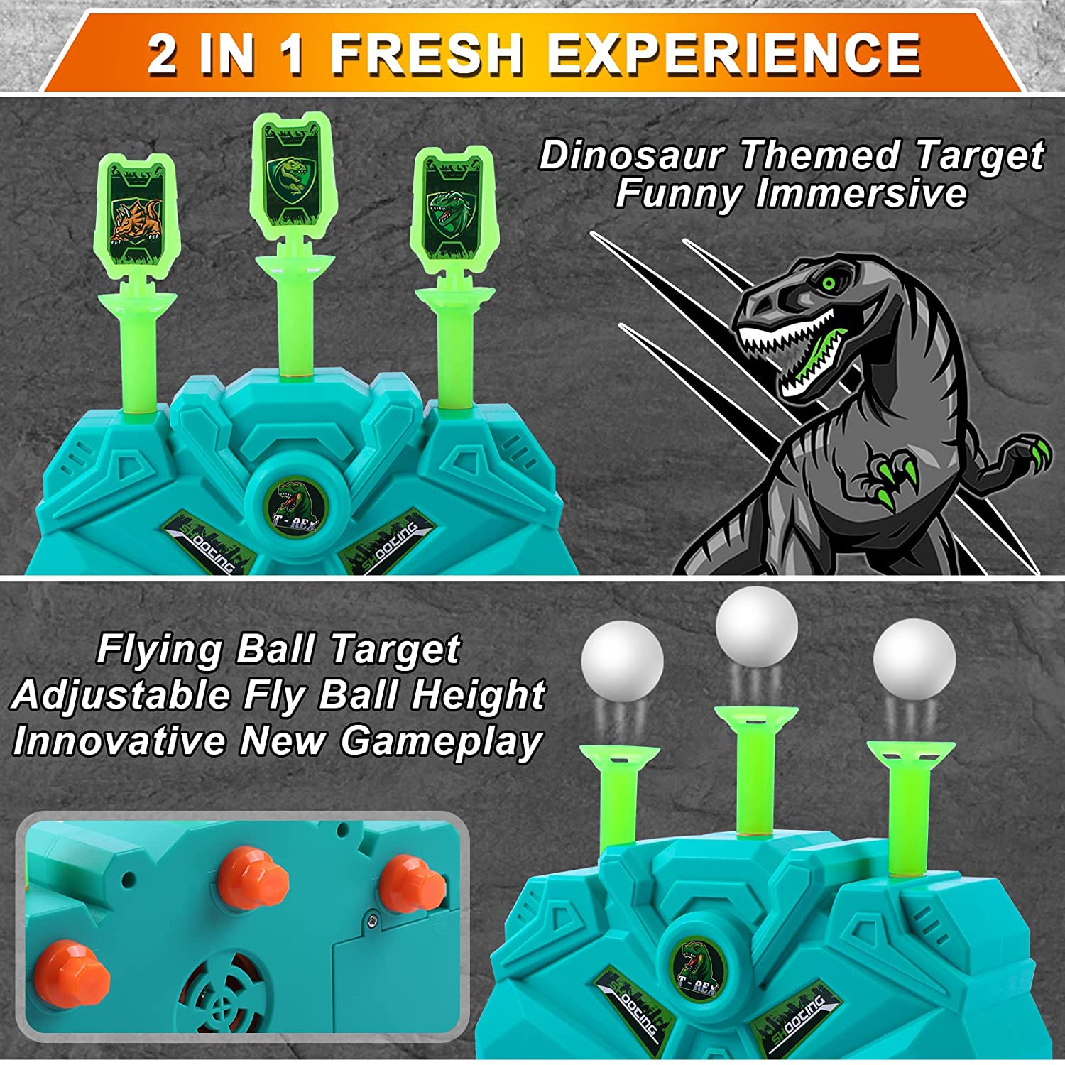 Set Blaster cu tinta plutitoare mobila, 2 pistoale, 10 sageti din spuma, 10 bile si 3 tinte fixe, compatibil Nerf, pentru copii +6 ani