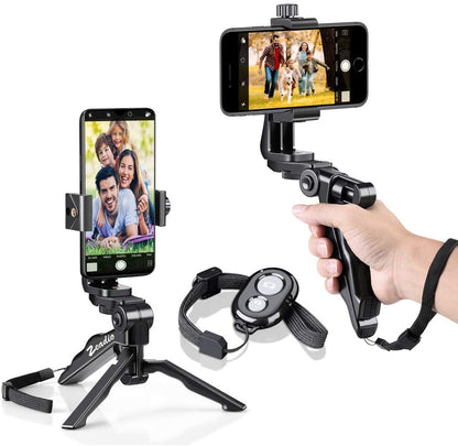 Trepied portabil pentru telefon si tableta, Zeadio, cu telecomanda Bluetooth, rotire completa la 360°, pentru inregistrare video si fotografiere, negru