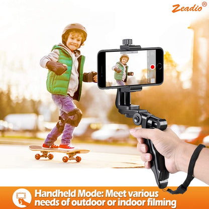 Trepied portabil pentru telefon si tableta, Zeadio, cu telecomanda Bluetooth, rotire completa la 360°, pentru inregistrare video si fotografiere, negru
