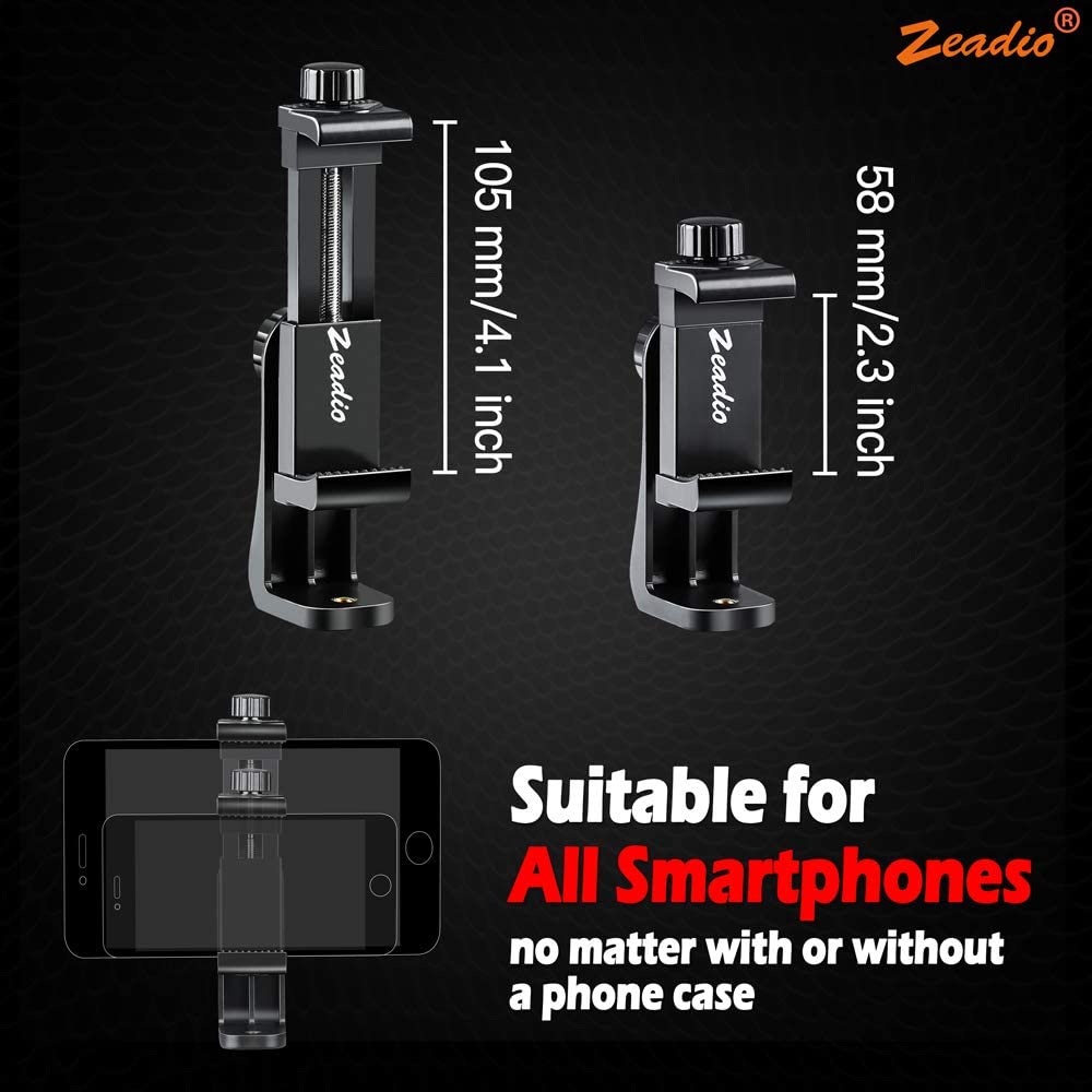 Trepied portabil pentru telefon si tableta, Zeadio, cu telecomanda Bluetooth, rotire completa la 360°, pentru inregistrare video si fotografiere, negru