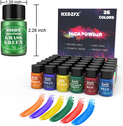 Set pigmenti pudra cu 36 culori sidefat 5g, aditiv multifunctional pentru rasina epoxidica, machiaj, sapun, lac de unghii, lumanari, slime