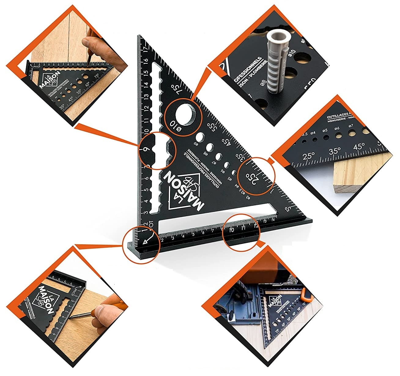 Set echer de tamplarie din aluminiu metric 180 mm si creion mecanic, vinclu multifunctional de dulgherie
