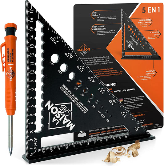 Set echer de tamplarie din aluminiu metric 180 mm si creion mecanic, vinclu multifunctional de dulgherie