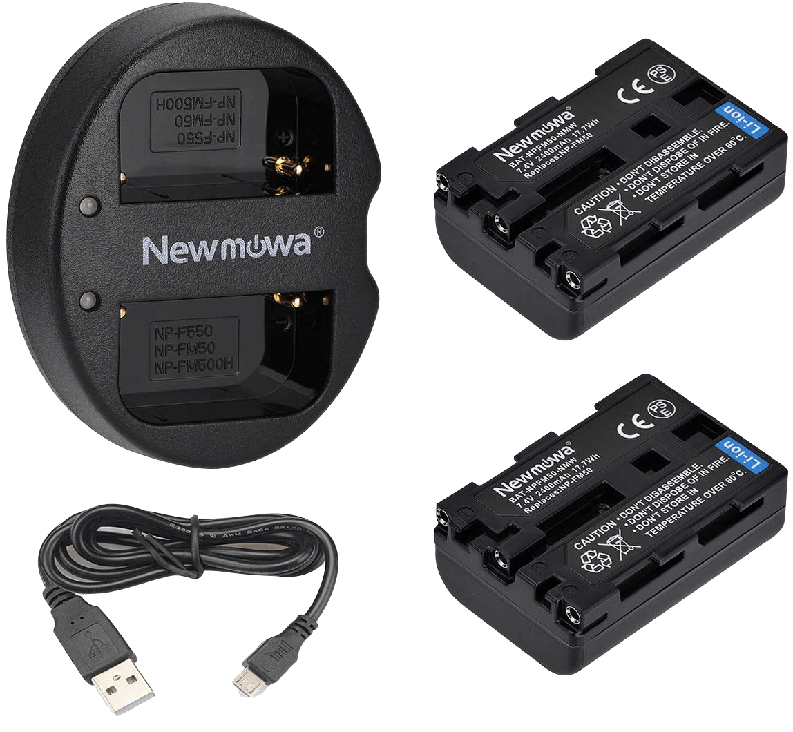 Set de 2 acumulatori NP-FM50 2400 mAh si incarcator dublu pentru Sony NP-FM30, NP-FM51, NP-QM50, NP-QM51, CCD-TRV128, CCD-TR108, CCD-TR208, CCD-TR408, CCD-TR748, CCD-TRV106, CCD-TRV107, CCD-TRV108