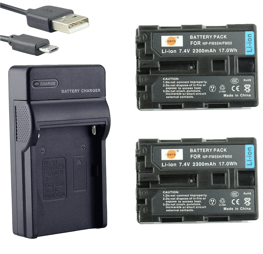 Set de 2 acumulatori DSTE NP-FM50 2300 mAh si incarcator, pentru Sony NP-FM30, NP-FM50, NP-FM51, NP-QM50, NP-QM51, NP-FM55H