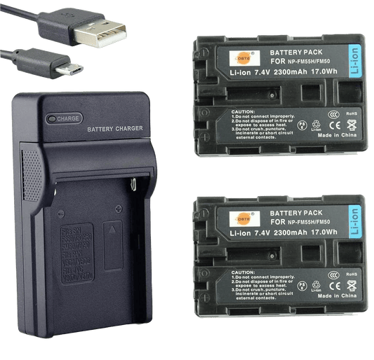 Set de 2 acumulatori DSTE NP-FM50 2300 mAh si incarcator, pentru Sony NP-FM30, NP-FM50, NP-FM51, NP-QM50, NP-QM51, NP-FM55H