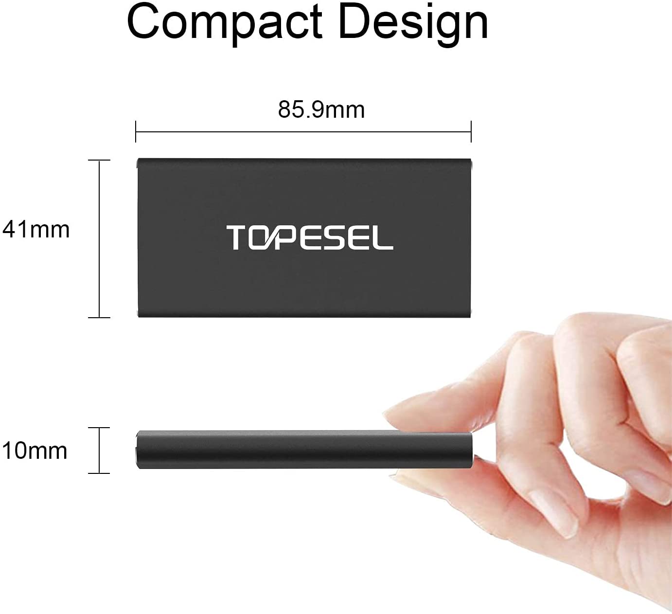 SSD Extern 1TB Topesel, 500 MB/s cu USB C, portabil, de mare viteza, din aluminiu, pentru PC, laptop, smartphone, negru