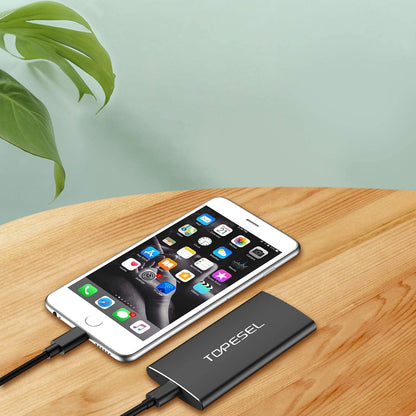 SSD Extern 1TB Topesel, 500 MB/s cu USB C, portabil, de mare viteza, din aluminiu, pentru PC, laptop, smartphone, negru