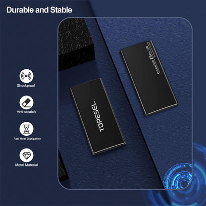 SSD Extern 1TB Topesel, 500 MB/s cu USB C, portabil, de mare viteza, din aluminiu, pentru PC, laptop, smartphone, negru
