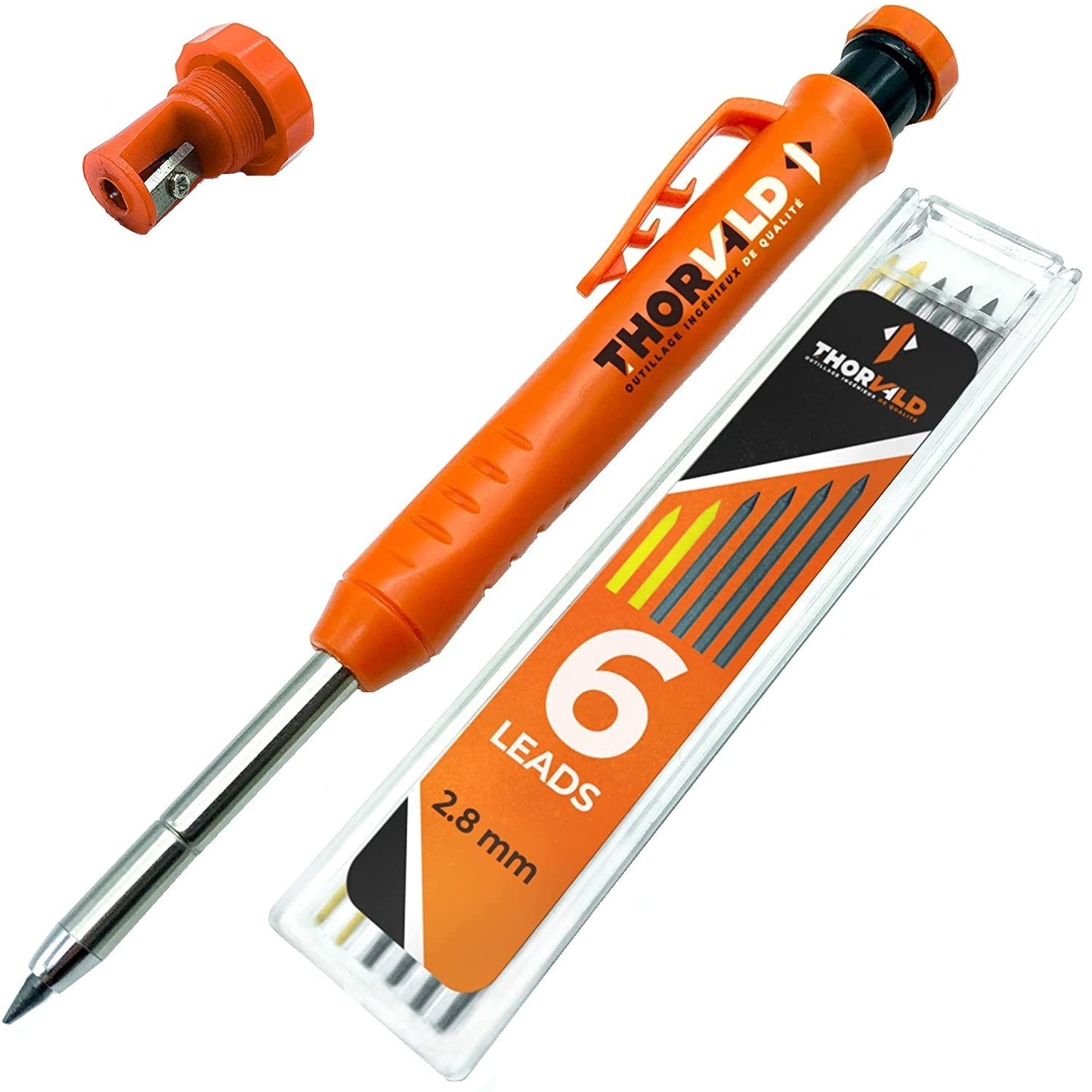 Set creion mecanic cu 7 mine si ascutioare, creion de tamplarie universal pentru marcare lemn, metal, beton, marker gauri andanci robust
