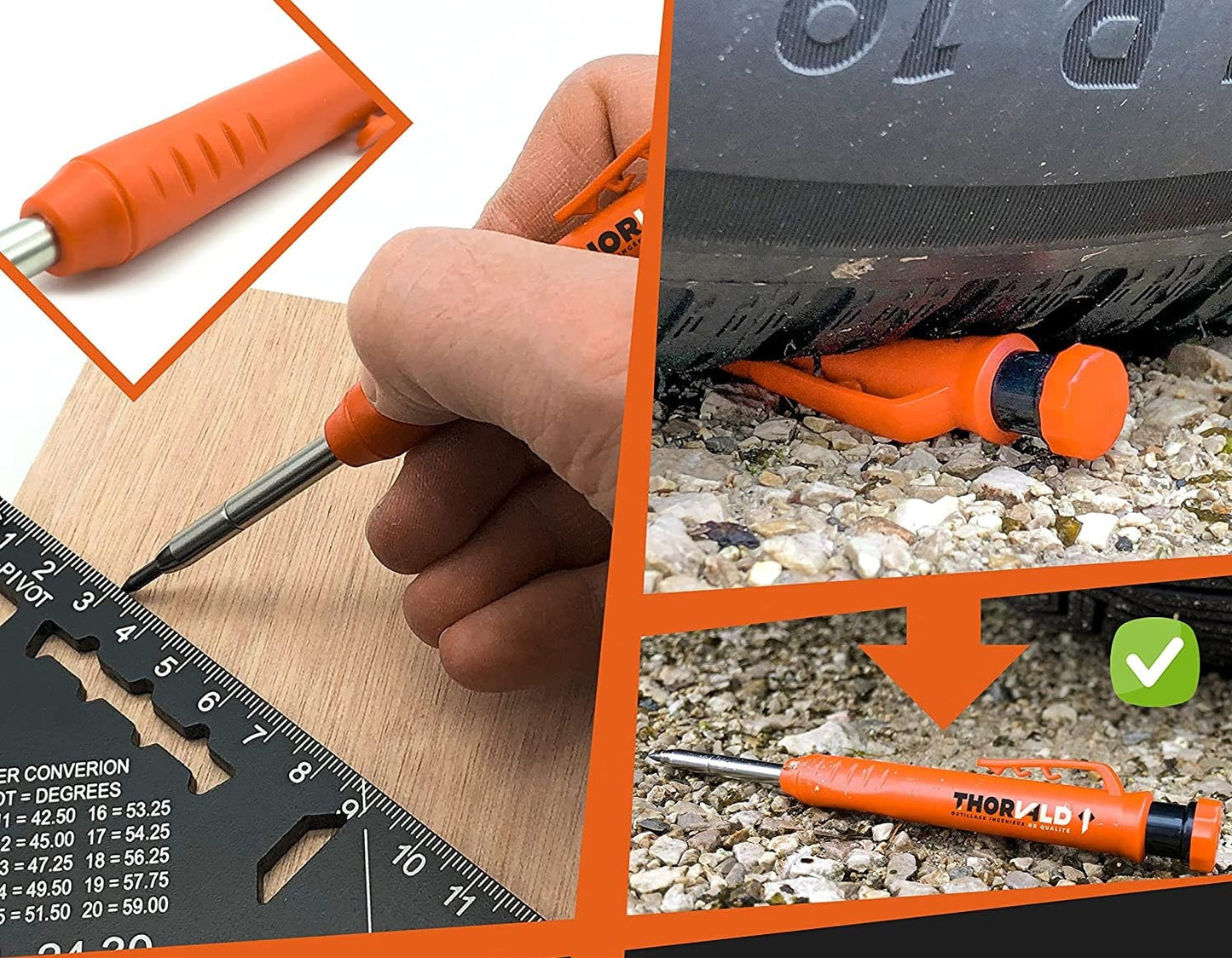 Set creion mecanic cu 7 mine si ascutioare, creion de tamplarie universal pentru marcare lemn, metal, beton, marker gauri andanci robust