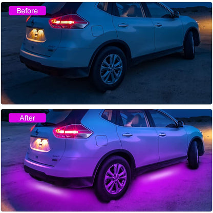 Kit banda LED RGB auto exterior, sub caroserie, lumini ambientale profesionale cu control prin aplicatie si control muzical, 7 culori si 16 moduri, 2 x 120 cm, 2 x 90 cm