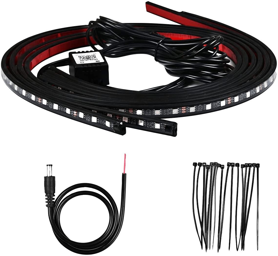 Kit banda LED RGB auto exterior, sub caroserie, lumini ambientale profesionale cu control prin aplicatie si control muzical, 7 culori si 16 moduri, 2 x 120 cm, 2 x 90 cm