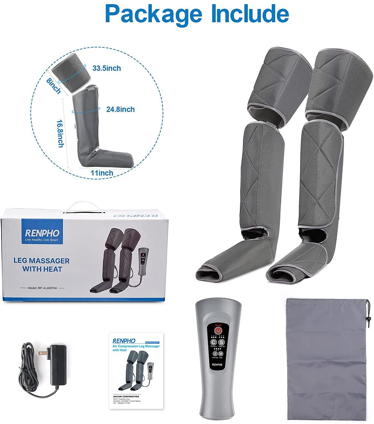 Aparat de masaj pentru picioare cu caldura, 6 camere cu aer comprimat, 6 moduri de masaj si 3 intensitati, pentru relaxare si imbunatatirea circulatiei