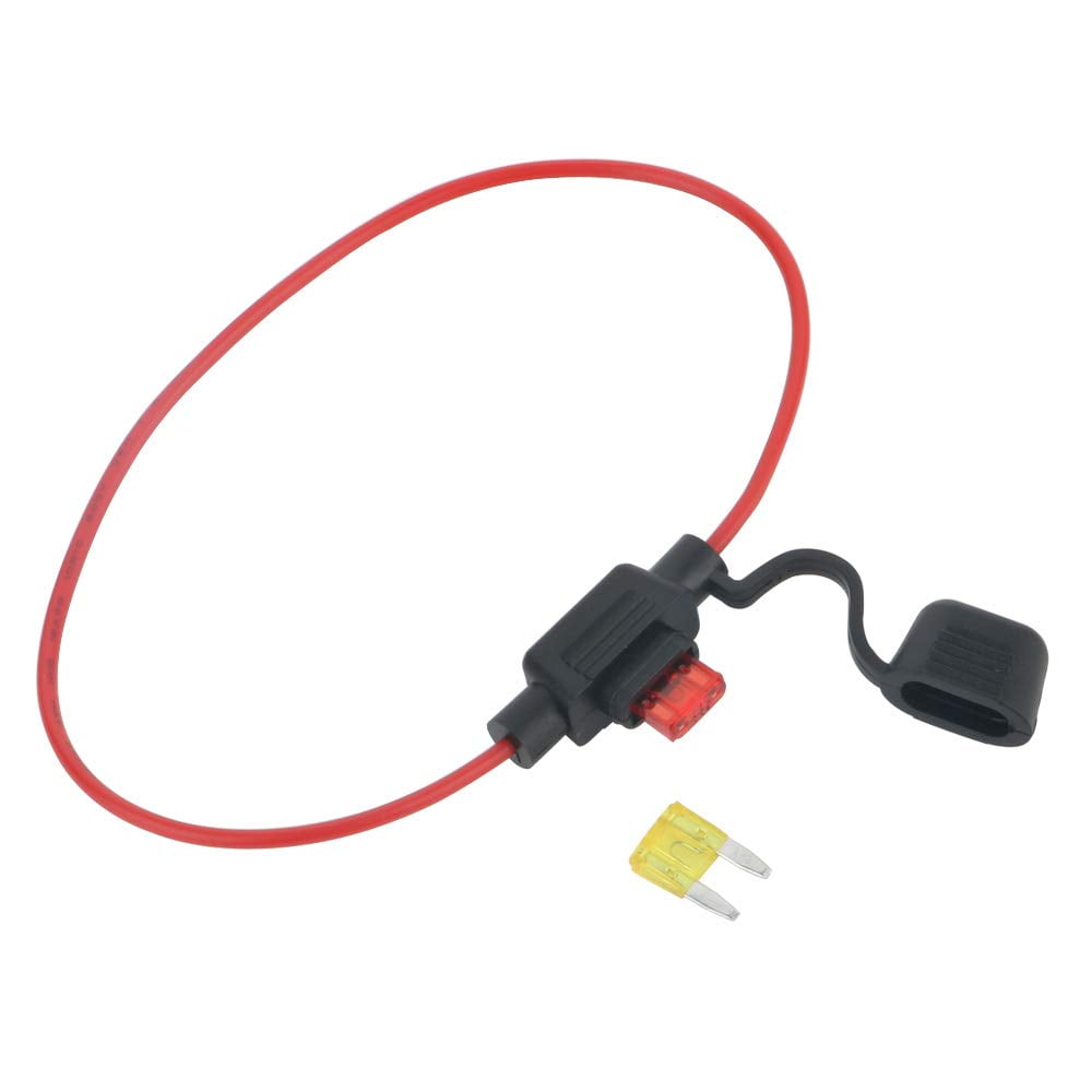 Set de 10 soclu sigurante auto, suport siguranta pe fir cu carcasa turnata si cablu de 28 cm, 16 AWG, 12-32 V