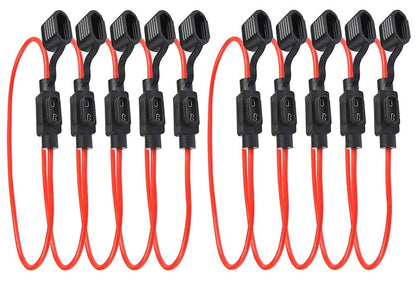 Set de 10 soclu sigurante auto, suport siguranta pe fir cu carcasa turnata si cablu de 28 cm, 16 AWG, 12-32 V