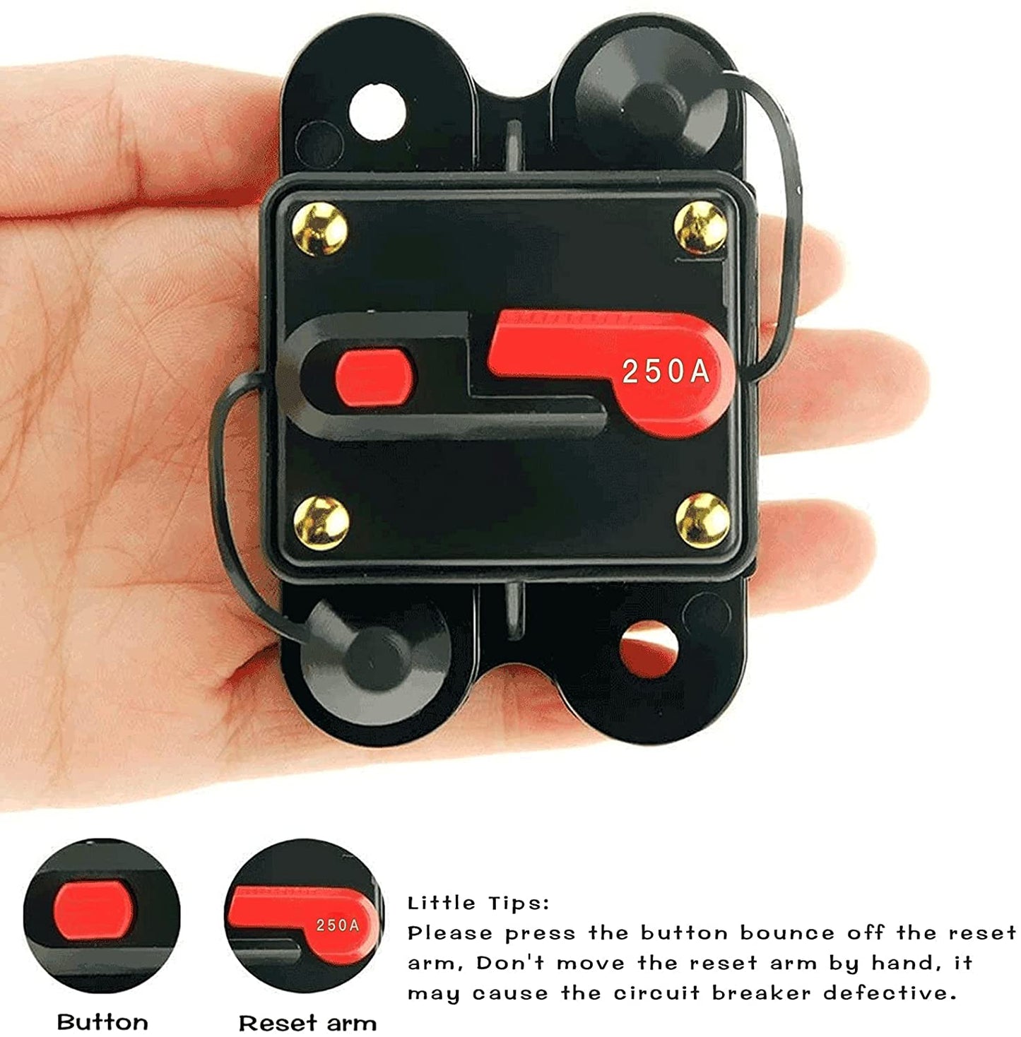 Intrerupator auto 12-48V, siguranta automata cu resetare manuala, circuit breaker impermabil pentru masina, camion, caravana, barca, 11 AWG, 250A