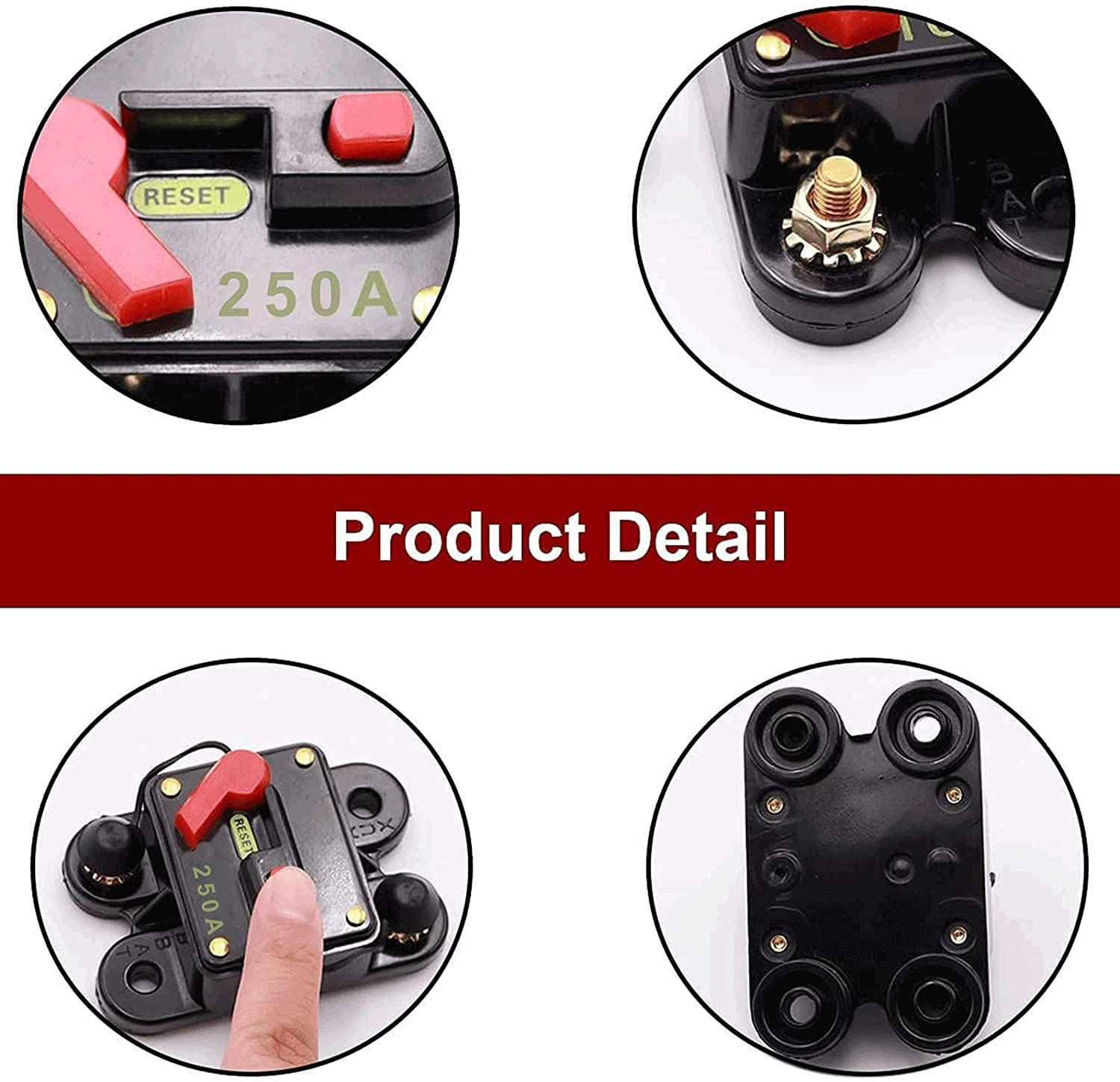 Intrerupator auto 12-48V, siguranta automata cu resetare manuala, circuit breaker impermabil pentru masina, camion, caravana, barca, 11 AWG, 250A