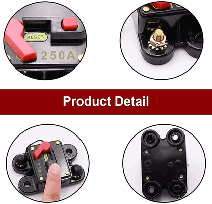 Intrerupator auto 12-48V, siguranta automata cu resetare manuala, circuit breaker impermabil pentru masina, camion, caravana, barca, 11 AWG, 250A