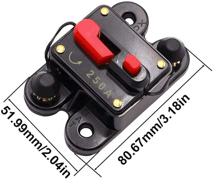 Intrerupator auto 12-48V, siguranta automata cu resetare manuala, circuit breaker impermabil pentru masina, camion, caravana, barca, 11 AWG, 250A