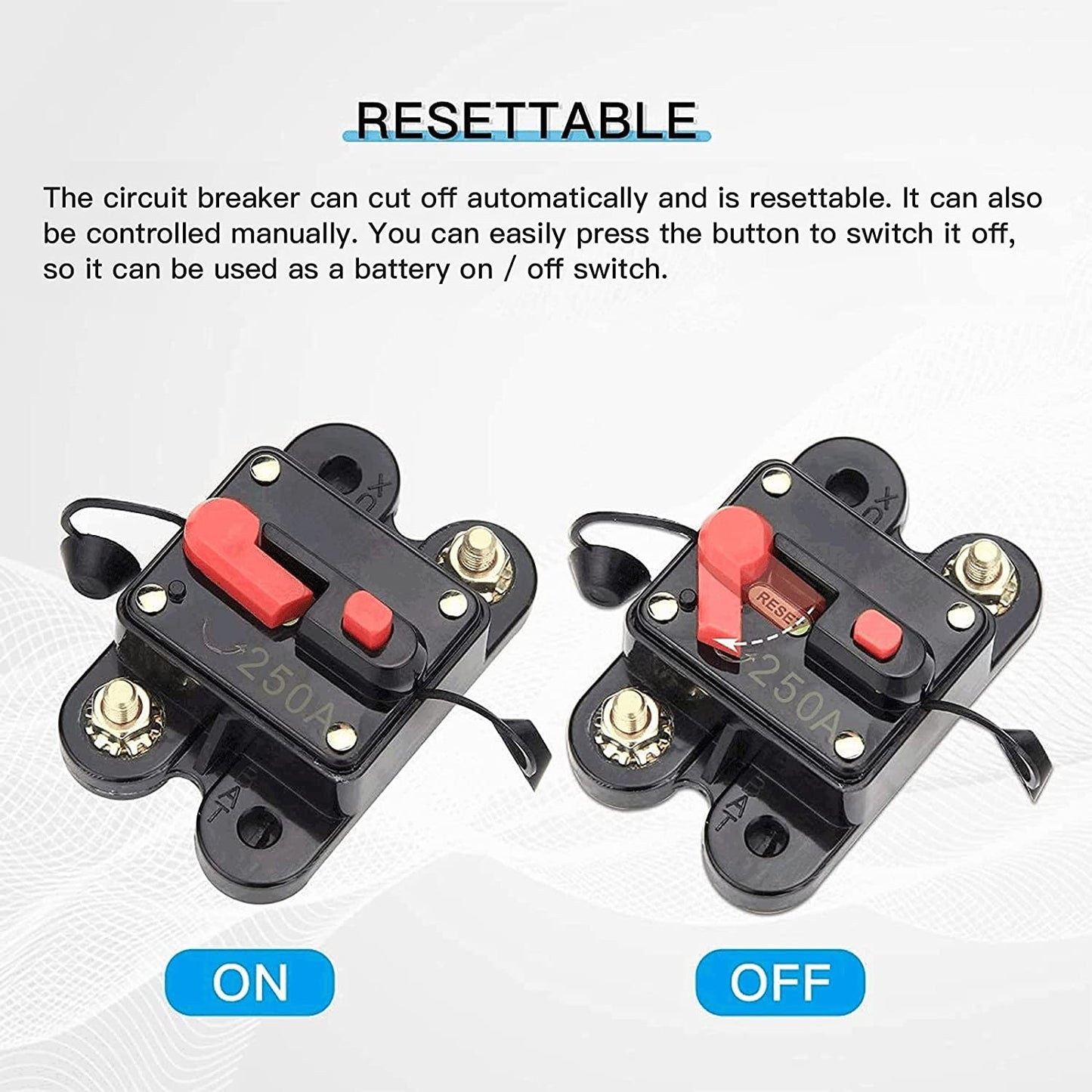 Intrerupator auto 12-48V, siguranta automata cu resetare manuala, circuit breaker impermabil pentru masina, camion, caravana, barca, 11 AWG, 250A