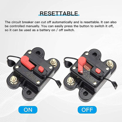 Intrerupator auto 12-48V, siguranta automata cu resetare manuala, circuit breaker impermabil pentru masina, camion, caravana, barca, 11 AWG, 250A
