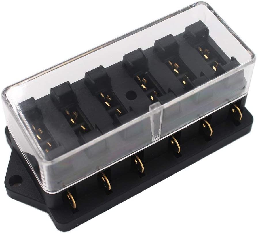 Set panou sigurante auto cu 6 iesiri 12-32V, cu 10 sigurante si capac de protectie, pentru masina, camion, caravana (1-40 A)