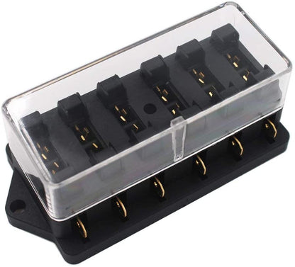 Set panou sigurante auto cu 6 iesiri 12-32V, cu 10 sigurante si capac de protectie, pentru masina, camion, caravana (1-40 A)