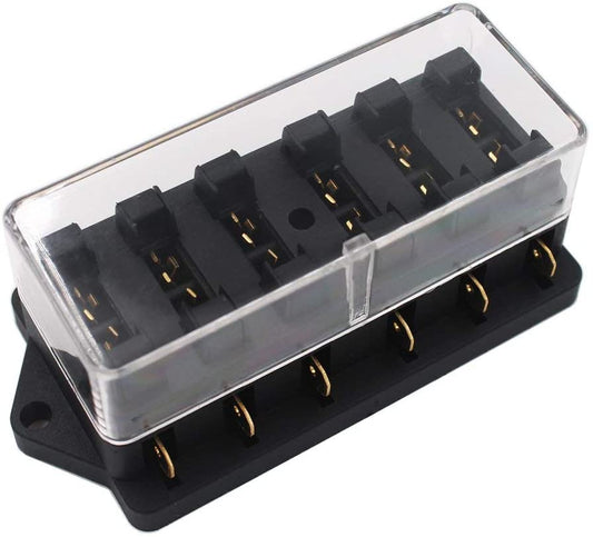 Set panou sigurante auto cu 6 iesiri 12-32V, cu 10 sigurante si capac de protectie, pentru masina, camion, caravana (1-40 A)