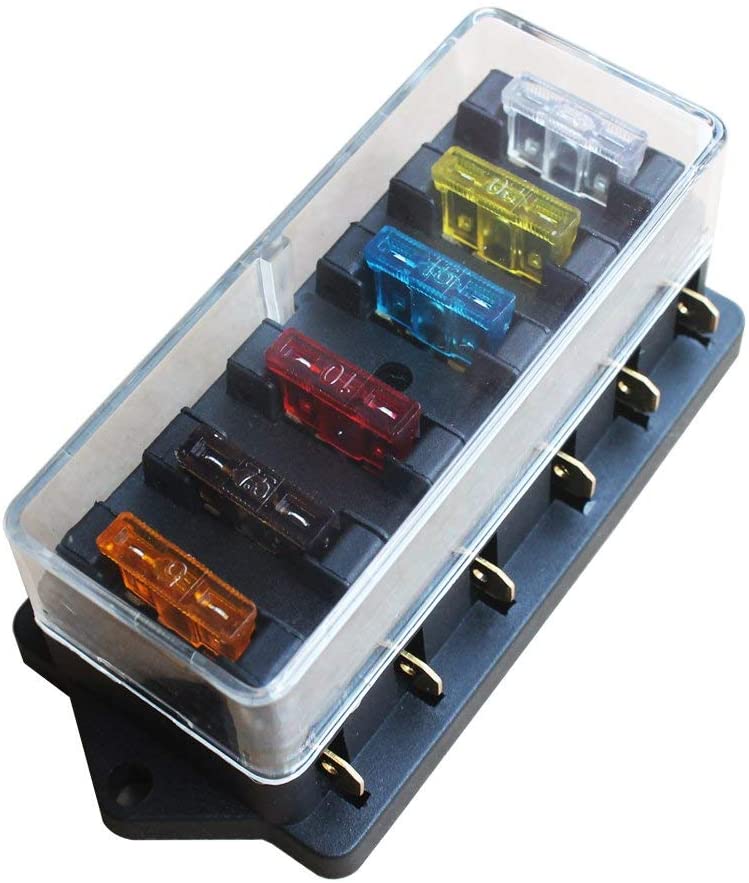 Set panou sigurante auto cu 6 iesiri 12-32V, cu 10 sigurante si capac de protectie, pentru masina, camion, caravana (1-40 A)
