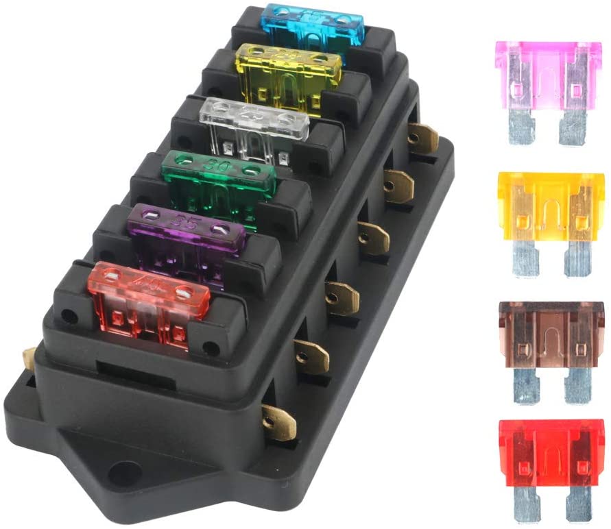 Set panou sigurante auto cu 6 iesiri 12-32V, cu 10 sigurante si capac de protectie, pentru masina, camion, caravana (1-40 A)