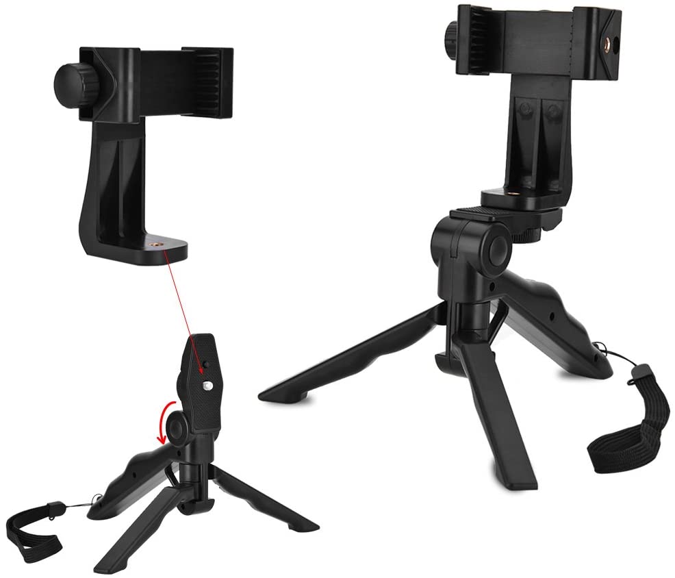 Trepied portabil pentru telefon, suport smartphone reglabil, compact si pliabil, negru