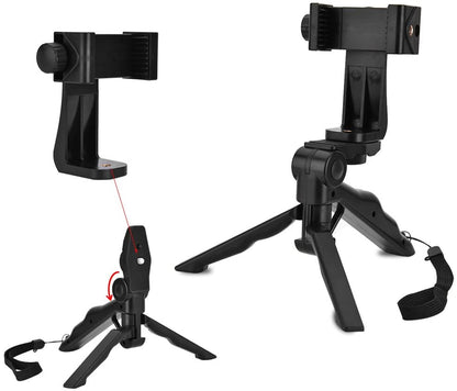 Trepied portabil pentru telefon, suport smartphone reglabil, compact si pliabil, negru