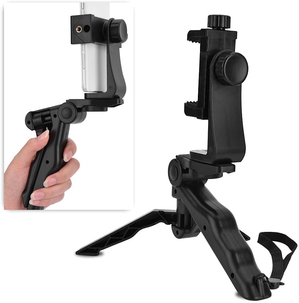 Trepied portabil pentru telefon, suport smartphone reglabil, compact si pliabil, negru