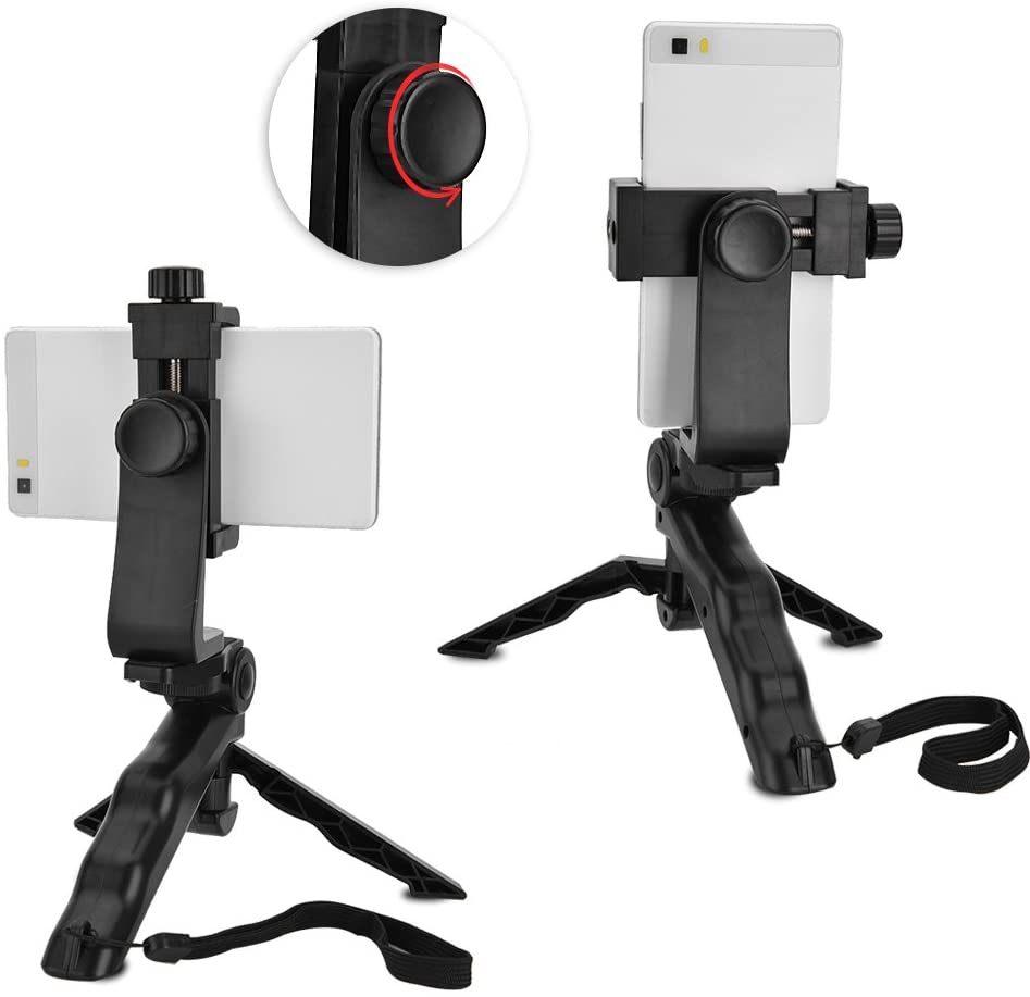 Trepied portabil pentru telefon, suport smartphone reglabil, compact si pliabil, negru