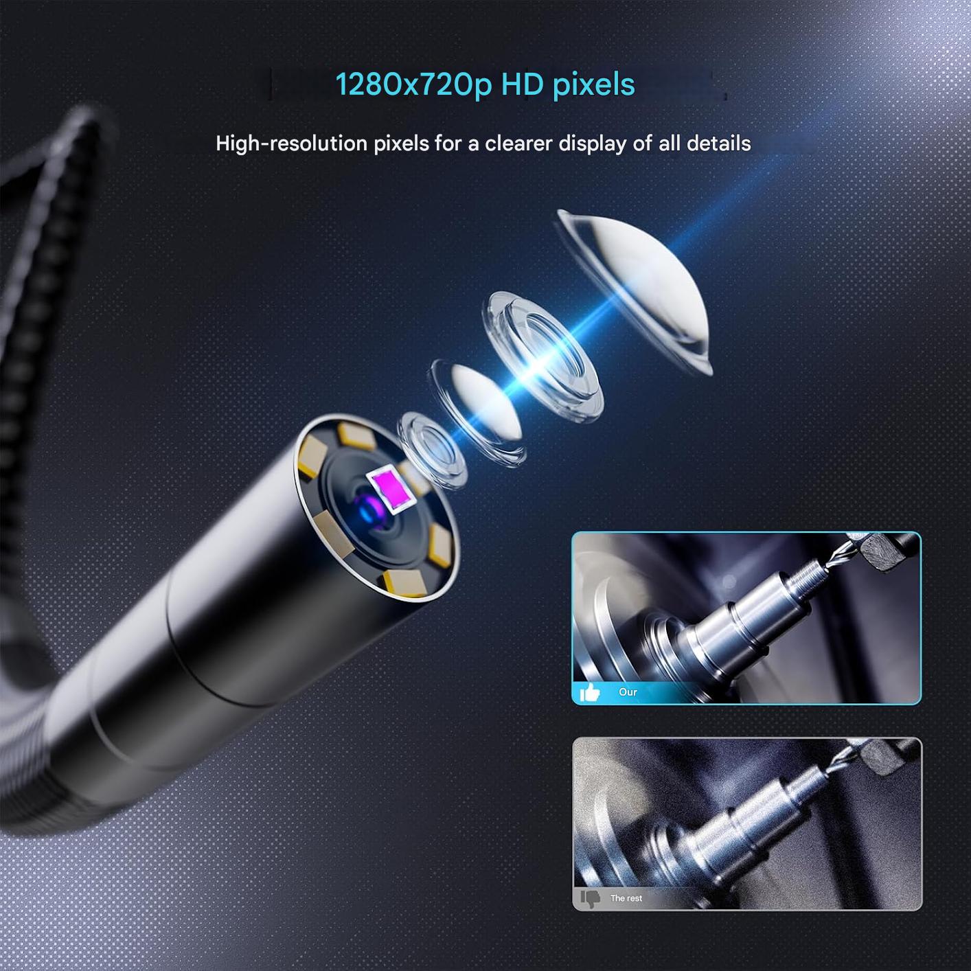 Endoscop industrial, camera de inspectie 6,2 rotativa 210°, ecran de 4,3 inch, rezolutie 1280 x 720P, impermeabila IP67, camera de canalizare flexibila de 1 m