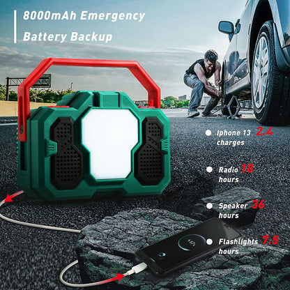 Radio camping portabil cu Bluetooth, lanterna LED 1500 Lm, powerbank 8000 mAh cu port USB, pentru calamitati naturale, drumetii, santier