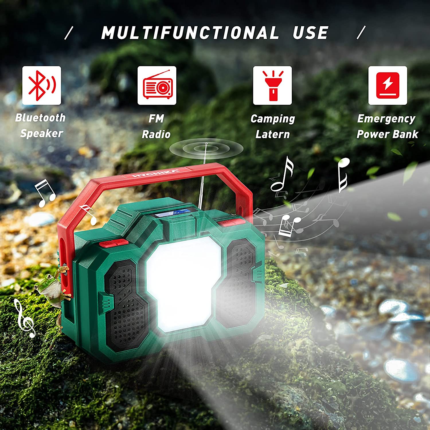 Radio camping portabil cu Bluetooth, lanterna LED 1500 Lm, powerbank 8000 mAh cu port USB, pentru calamitati naturale, drumetii, santier