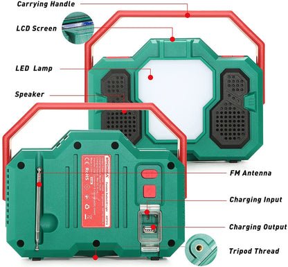 Radio camping portabil cu Bluetooth, lanterna LED 1500 Lm, powerbank 8000 mAh cu port USB, pentru calamitati naturale, drumetii, santier