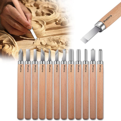Set 12 dalti de sculptura, tamplarie, gravura, pentru lemn, ceara, plastic, cu lama din otel SK2 si maner din lemn