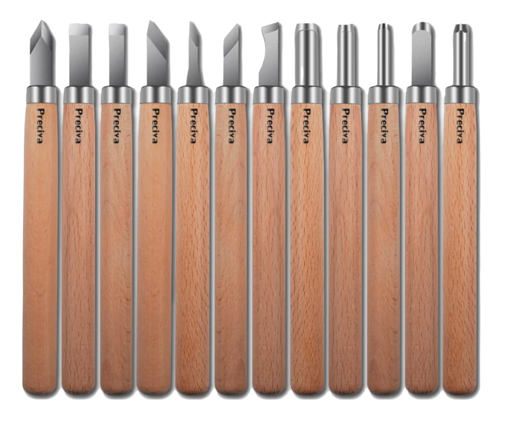 Set 12 dalti de sculptura, tamplarie, gravura, pentru lemn, ceara, plastic, cu lama din otel SK2 si maner din lemn