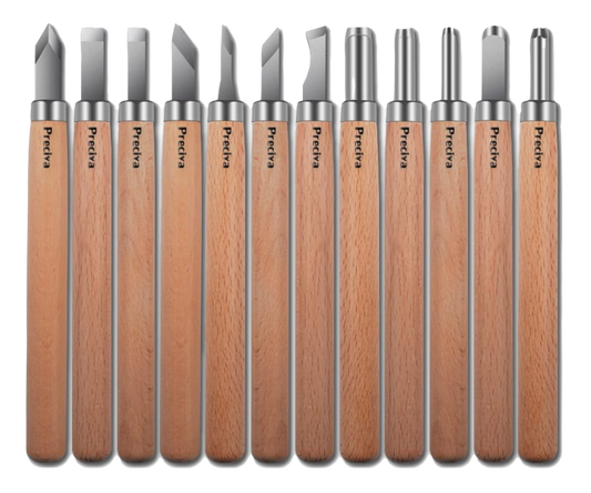 Set 12 dalti de sculptura, tamplarie, gravura, pentru lemn, ceara, plastic, cu lama din otel SK2 si maner din lemn