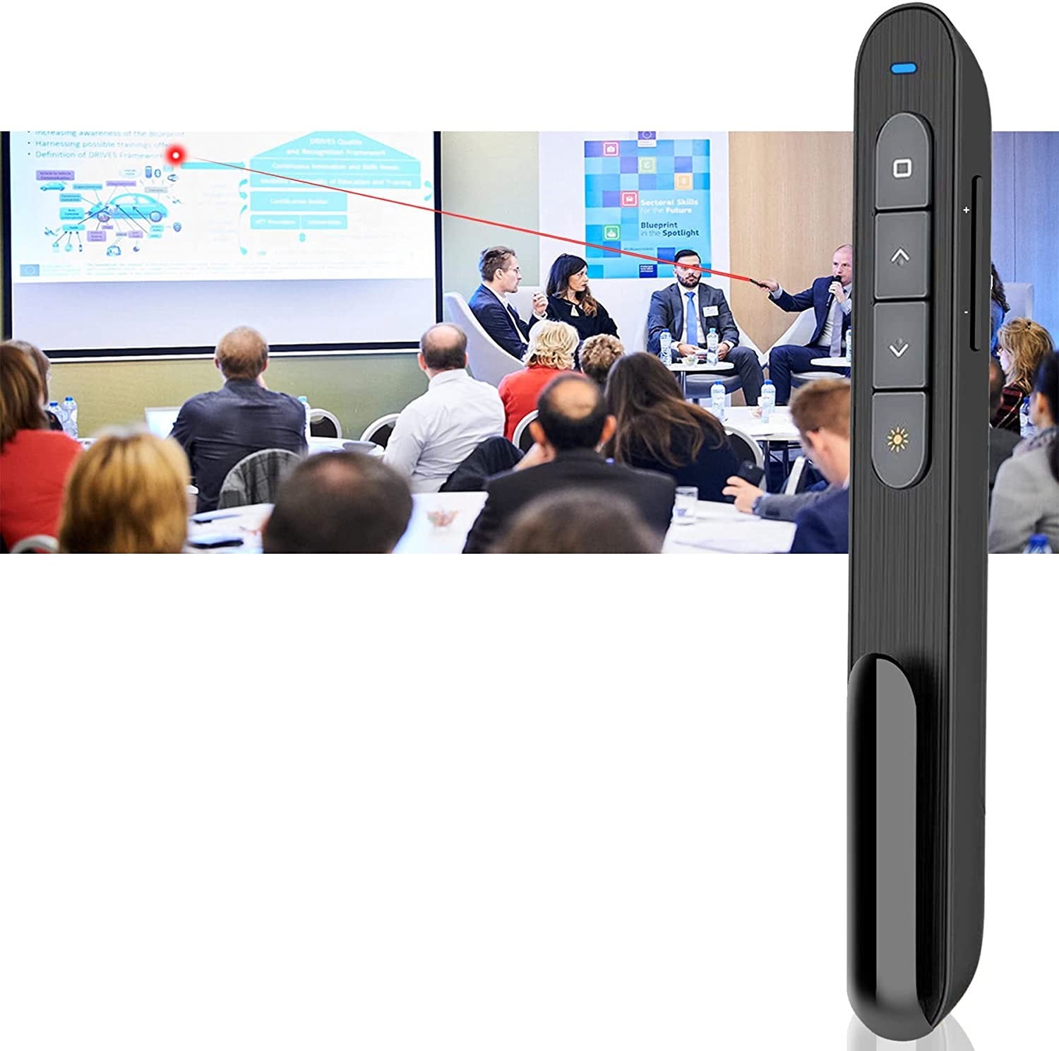 Presenter laser wireless, indicator cu control al volumului si butoane schimbare pagina, USB 2,4 GHz, negru