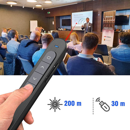 Presenter laser wireless, indicator cu control al volumului si butoane schimbare pagina, USB 2,4 GHz, negru