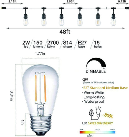 Ghirlanda luminoasa LED, 30 m, 30 de becuri dimabile, impermeabila IP65, 2700 K, clasa de energie A+