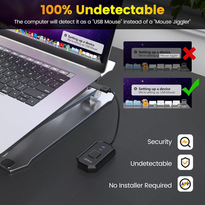Jiggler mouse 2 in 1 functie auto click si simuleaza miscarea mouseului, nedetectabil, cu adaptor USB-C, Plug & Play, pentru computer, laptop, PC