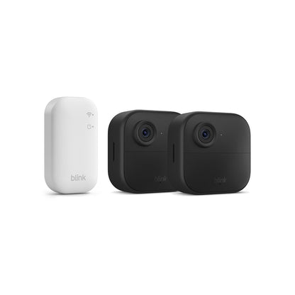 Set 2 camere de supraveghere Blink Outdoor 4, Wireless, Full HD 1080p, IP65, vedere nocturna IR, detectare miscare, audio bidirectional, autonomie baterie pana la 2 ani, compatibila Alexa, sistem 2 camere cu modul Sync Core, kit montaj inclus